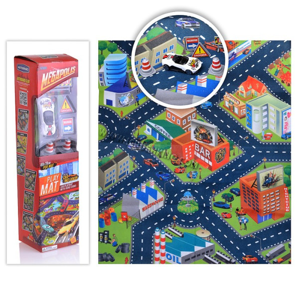 Коврик игровой "MEGAPOLIS"с машинкой и аксессуарами, в ассортименте, туба