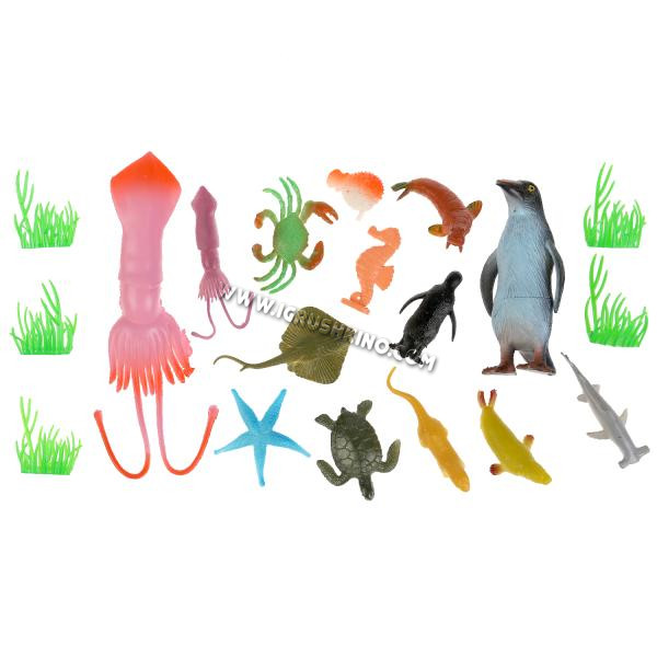 Игрушка пластизоль Морские животные 12 видов +5 водорослей в пак. в кор.2*60шт